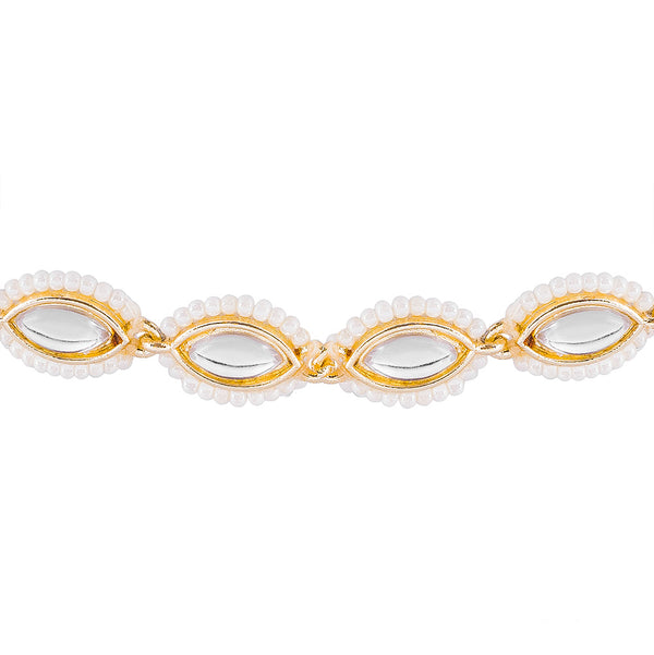 Gold-Plated Kundan, Polki and Pearls Studded Almond-shaped Head Chain