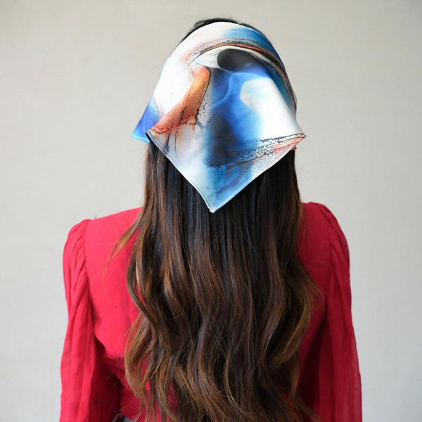 Abstract Headscarf Headband with elastic - Blue