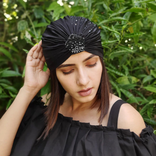 Embellished Turban with Sequins - Black
