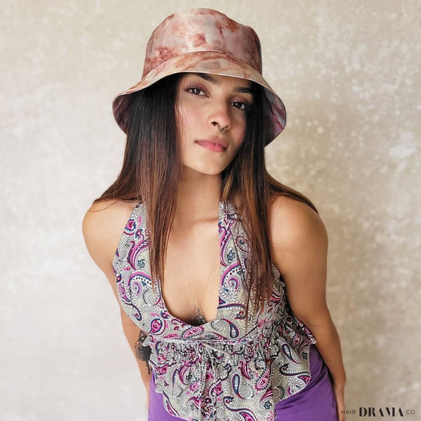 Marbled Satin Bucket Hat - Gingerbread Brown