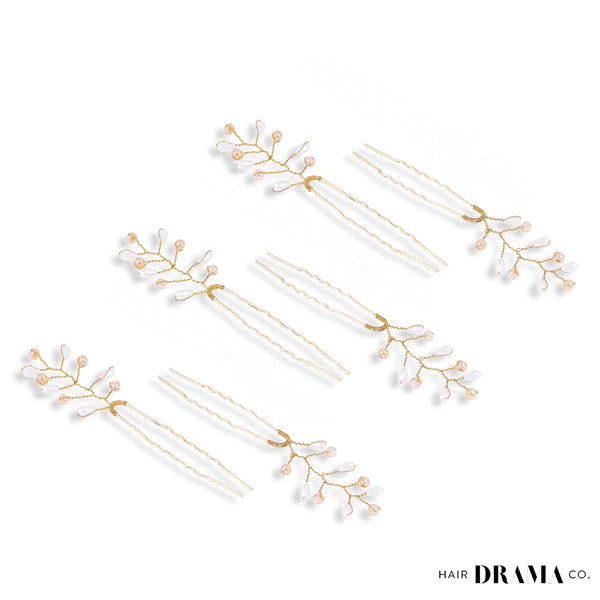 Set of 6 Embellished Pearls U Pins