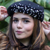 Black Beret with Pearls & Crystals