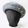 Grey Beret with Pearls & Crystals