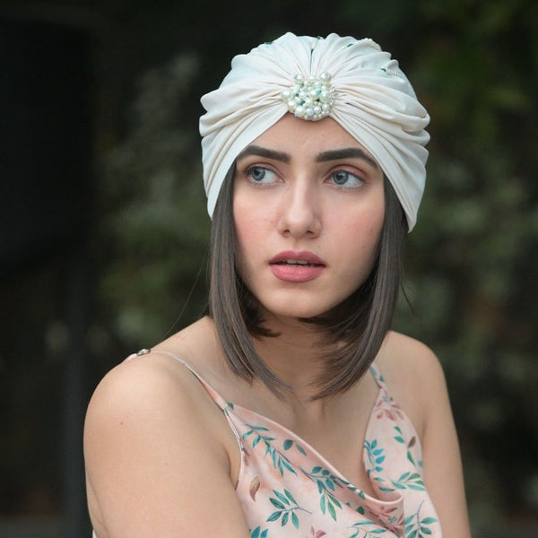 Off White Embellished Turban