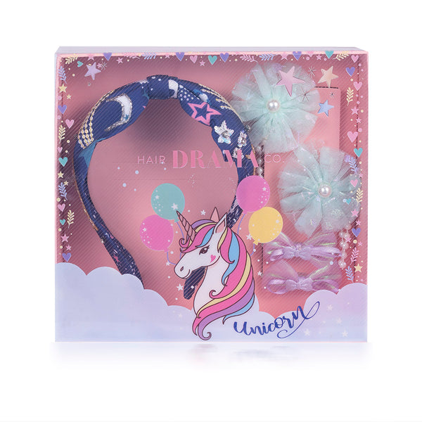 Blue Unicorn Gift Box with 1 Hair Band, 2 Hair Pins & 2 Hair Ties