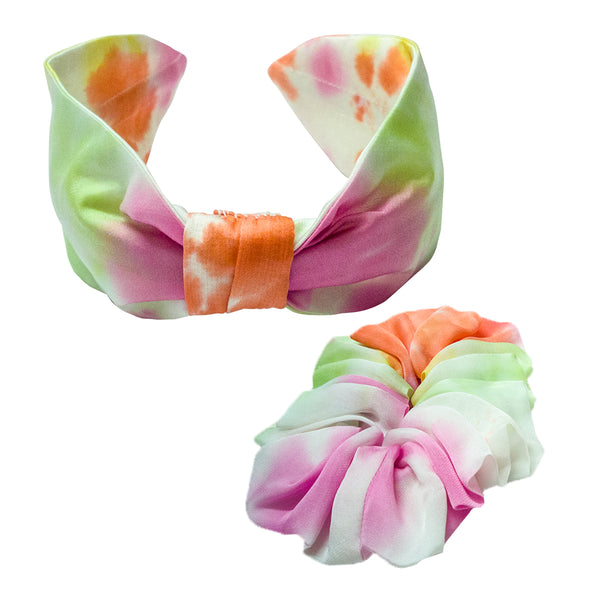 Tie-Dye Headband & Scrunchie Set -Orange