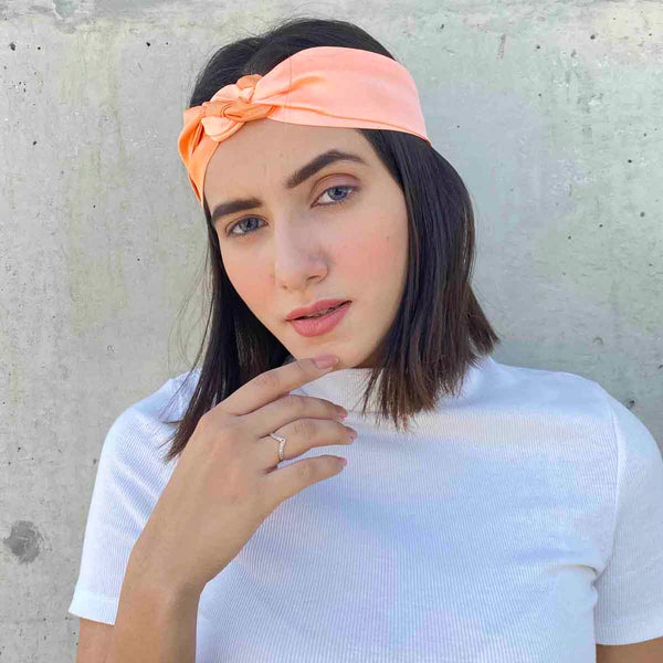 Silk Satin Braided Stretch Headband - Peach & Orange