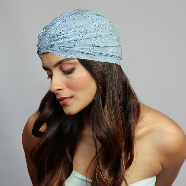Blue Turban - Silver Crystals