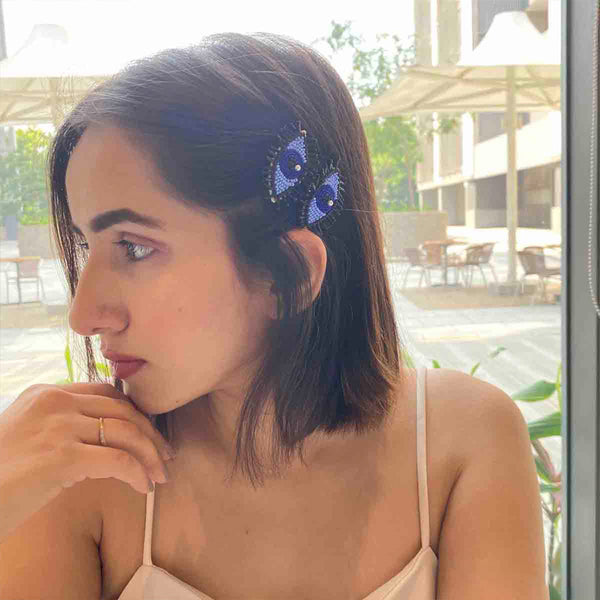 Evil Eye Hair Clip - Blue