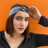 Silk Satin Braided Stretch Headband - Grey & Black