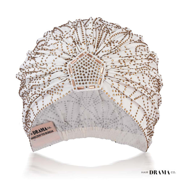 Off - White Turban - Golden Crystals
