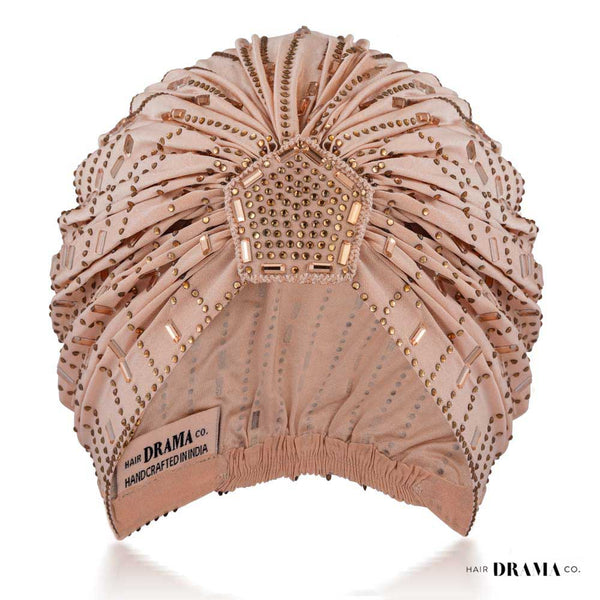 Beige Turban - Golden Crystals