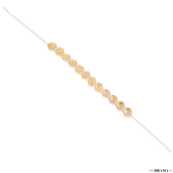 Emerald Gold Plated Hair Band with White Pearls