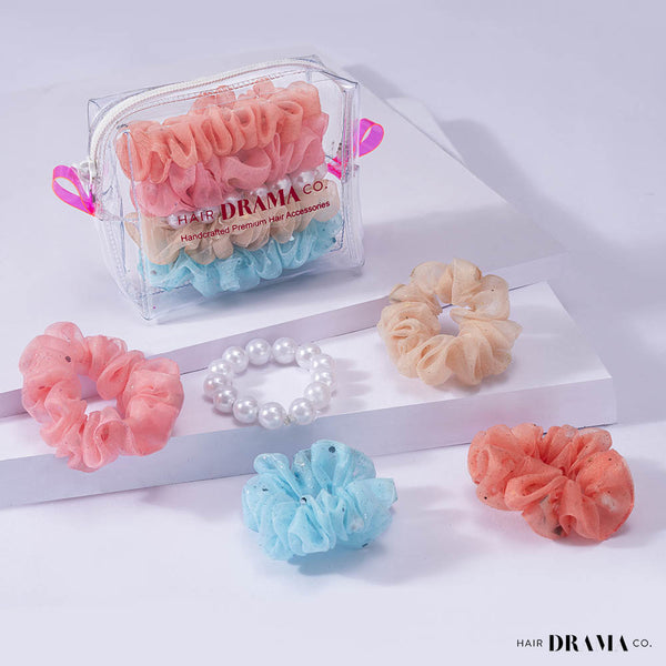 Luxury Scrunchies Set of 5 with free pouch - Unicorn Gift Set