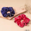 Set of 2 Silk Satin Scrunchies with Gota Patti - Blue & Pink