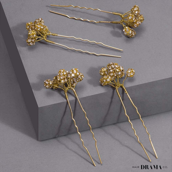 Set of 4 Embellished Pearls U Pins - Gold