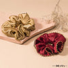 Set of 2 Silk Satin Scrunchies with Gota Patti - Red & Beige