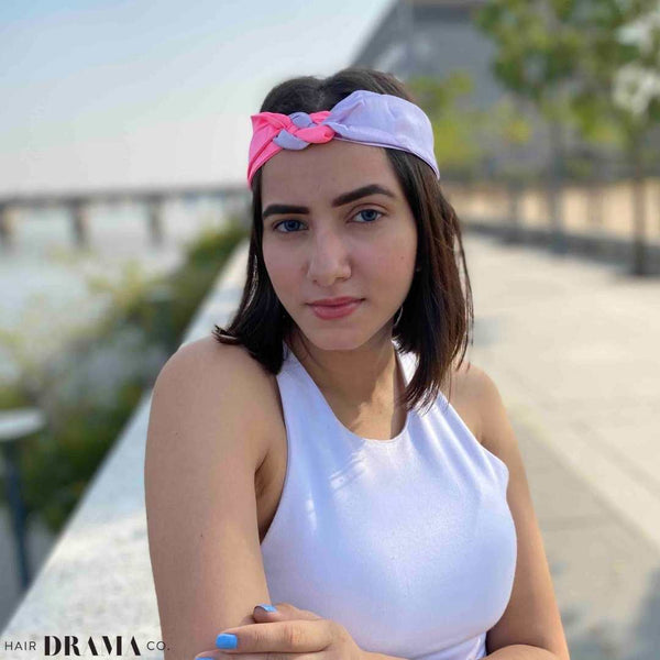 Silk Satin Braided Stretch Headband - Lilac & Neon Pink