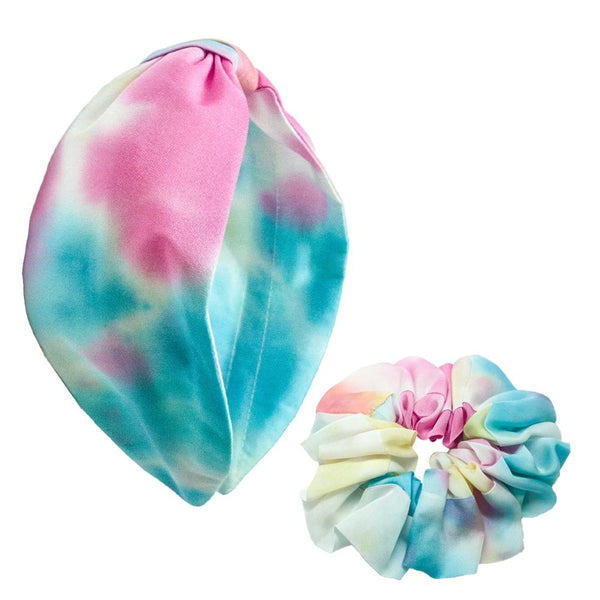 Tie-Dye Knotted & Scrunchie Set- Blue