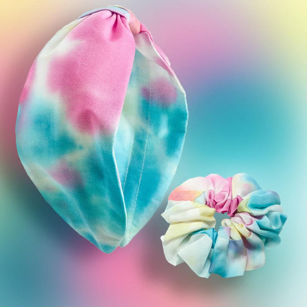 Tie-Dye Knotted & Scrunchie Set- Blue
