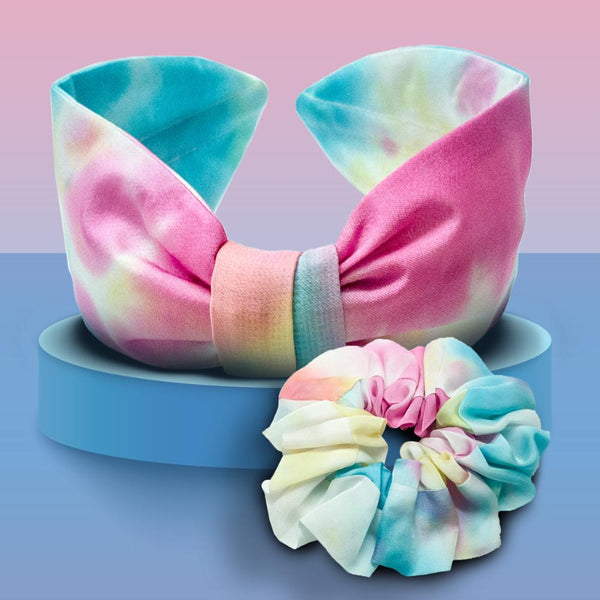 Tie-Dye Knotted & Scrunchie Set- Blue