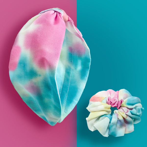 Tie-Dye Knotted & Scrunchie Set- Blue