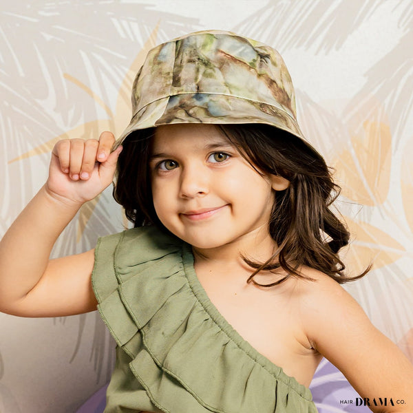 Kids Marbled Satin Bucket Hat - Sage Green