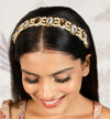 Gold Plated Hair Band for Women with Pearls and Crystals - Champagne