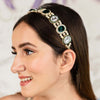 Gold Plated Hair Band for Women with Pearls and Crystals - Green