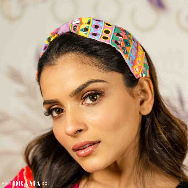 Mirrorwork Knotted Headband - Purple