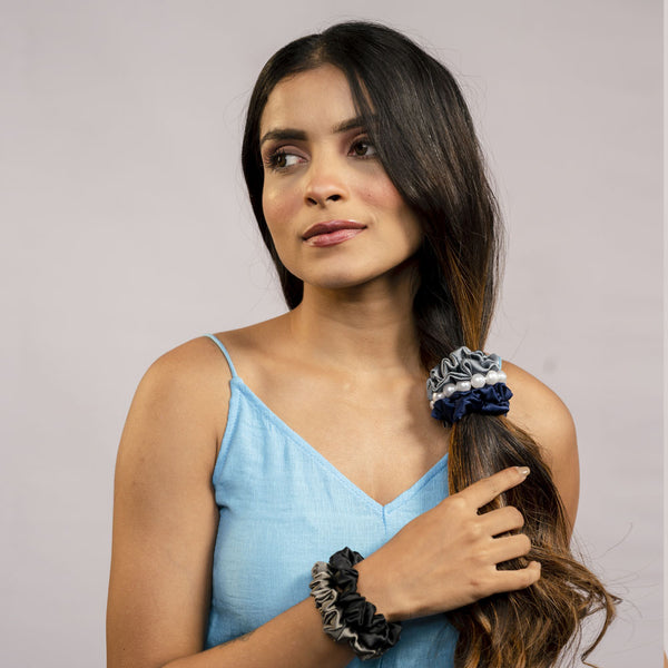 Luxury Scrunchies Set of 5 with Free Pouch - Neutral Gift Set