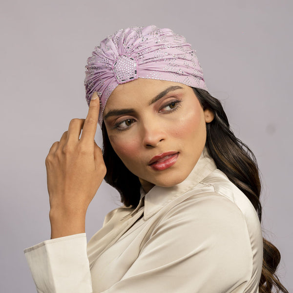 Lilac Turban - Silver Crystals