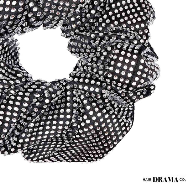 Black Scrunchie - Silver Crystals (Hot Fix)