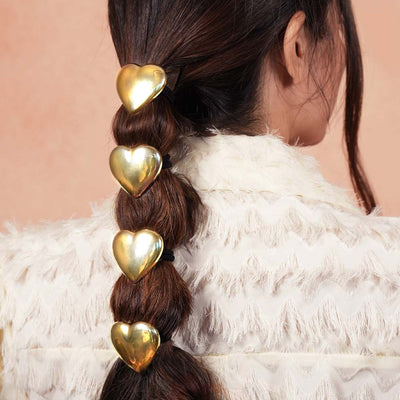 Set of 2 Heart Pony Cuffs - Gold