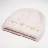 Ribbed Wool Beanie with Pearls & Heart Embellishments - Light Pink
