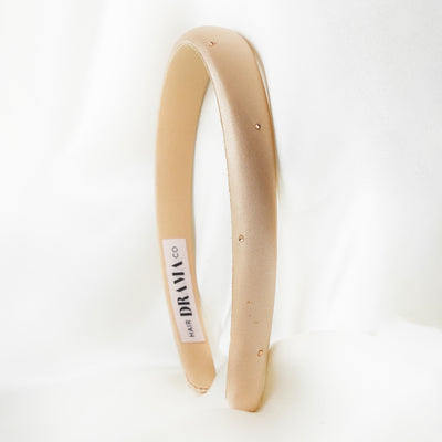 100% Mulberry Silk Puff Hair Band with Rhinestones - Nude