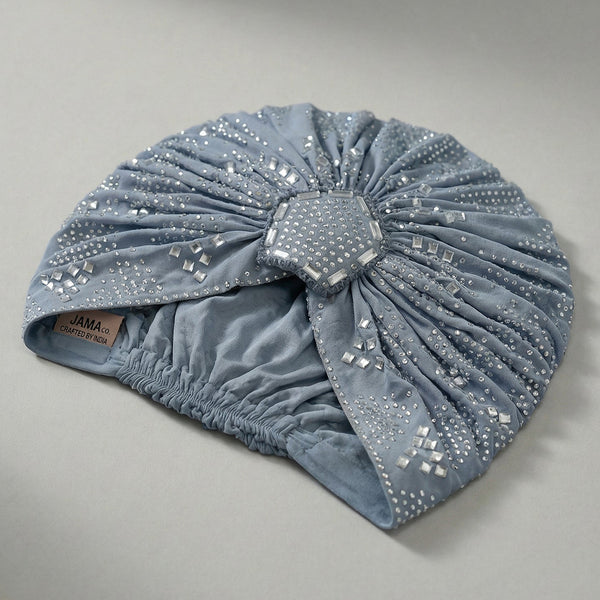 Blue Turban - Silver Crystals