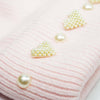 Ribbed Wool Beanie with Pearls & Heart Embellishments - Light Pink