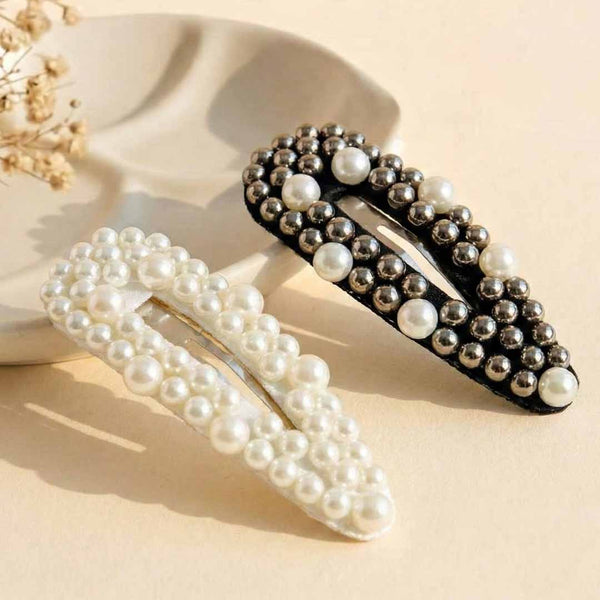 Opaline Clip - black with white pearls