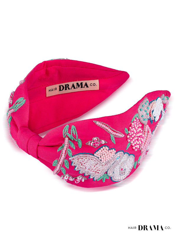 Not a Black Swan Knotted Embellished Hair Band for Women - Hot Pink