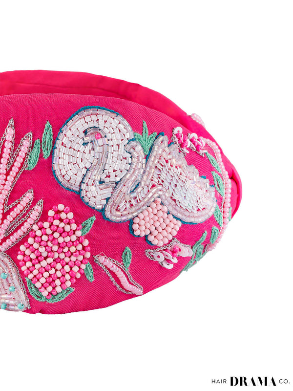 Not a Black Swan Knotted Embellished Hair Band for Women - Hot Pink
