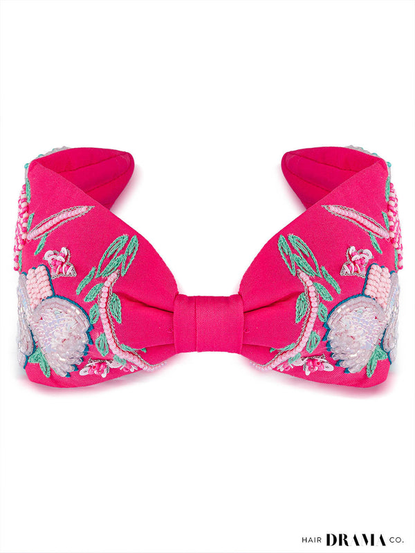 Not a Black Swan Knotted Embellished Hair Band for Women - Hot Pink