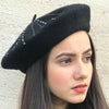 BLACK FRENCH BERET WITH SILVER SWAROVSKI STONES