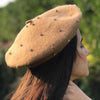 Hair Drama Company Tan French Beret With Tone On Tone Crystals Embellishment