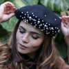 Black Beret with Pearls & Crystals