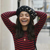 Black Beret with Pearls & Crystals