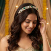 Gold Plated Hair Band for Women with Pearls and Crystals - Green