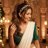 Gold Plated Hair Band for Women with Pearls and Crystals - Green