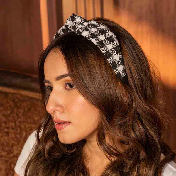 Black & White Tweed Knotted Hair Band