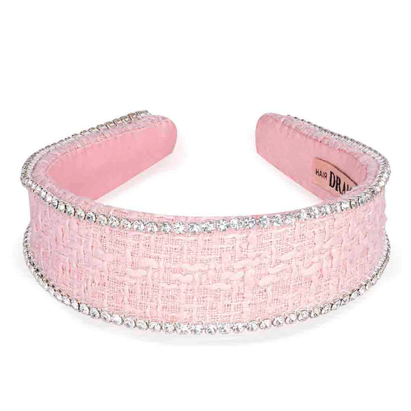 Light Pink Tweed Crystal Flat Hair Band